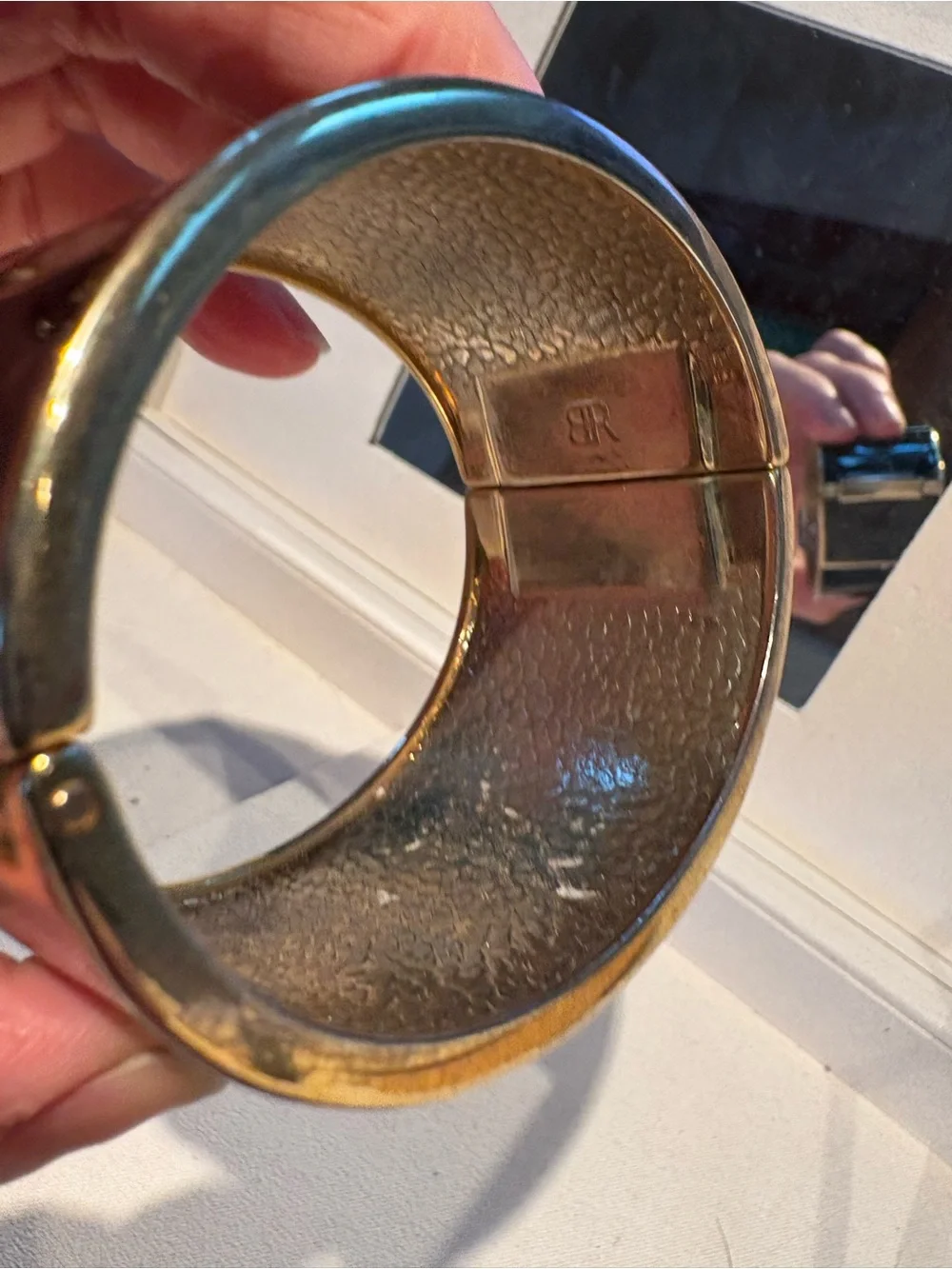 Vintage Banana Republic Signed Bracelet Black Gold Bangle Wide 2 1/2” Opening